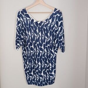 Talbots Linen Blend Coastal Nautical Beach Short Sleeve Blouse Women's Size XL